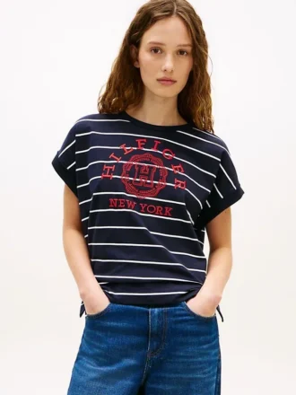 Arch Logo Striped Dolman Sleeve T-paita