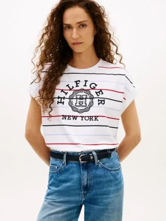 Arch Logo Striped Dolman Sleeve T-paita