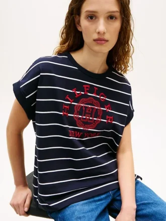 Arch Logo Striped Dolman Sleeve T-paita