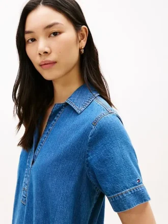 Avoin napitus denim-minimekko