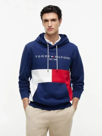 Brodeerattu Tommy-logolla varustettu Colorblock-huppari