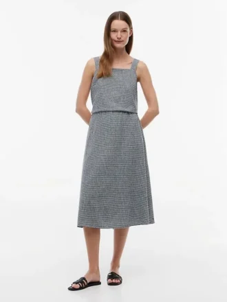 Gingham-kuosinen pellava-sekoiteinen midihame