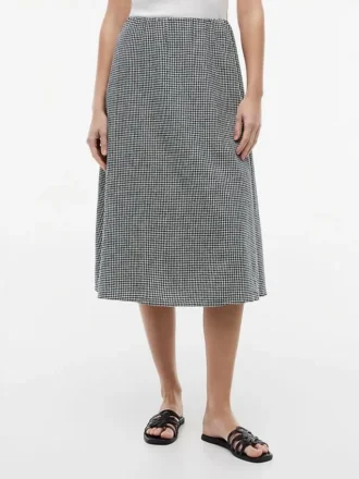 Gingham-kuosinen pellava-sekoiteinen midihame