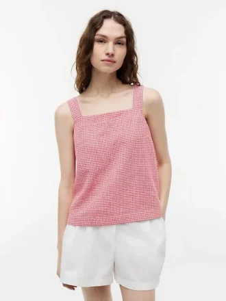 Gingham-kuosinen pellavaseos-toppi