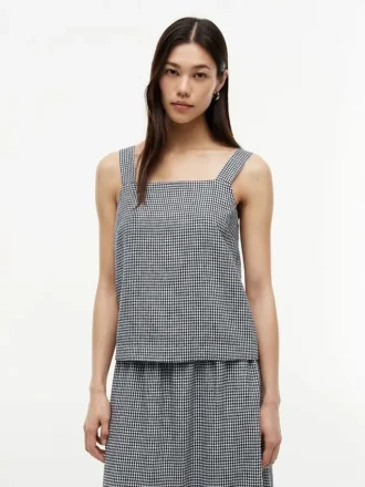 Gingham-kuosinen pellavaseos-toppi