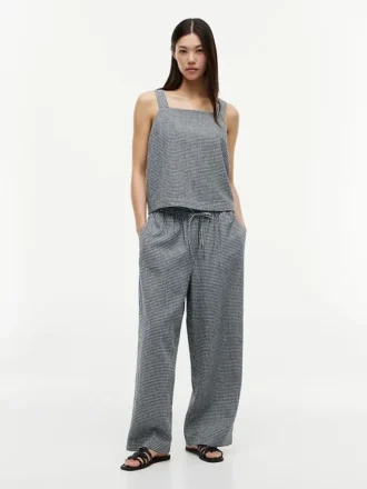 Gingham-kuosiset pellavaseoksesta valmistetut housut
