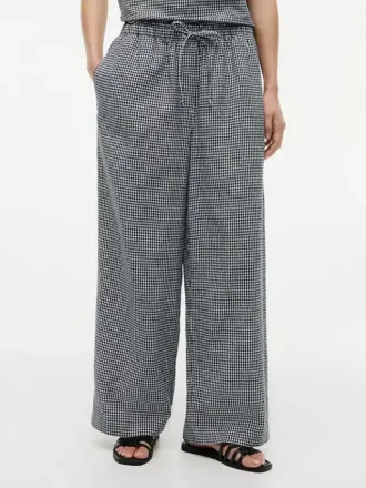 Gingham-kuosiset pellavaseoksesta valmistetut housut