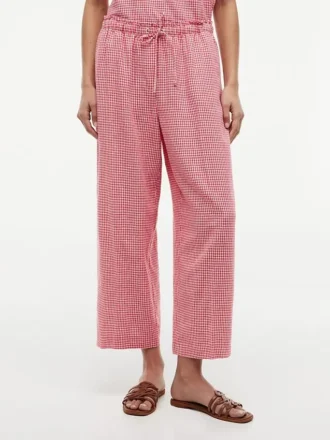Gingham-kuosiset pellavaseoksesta valmistetut housut