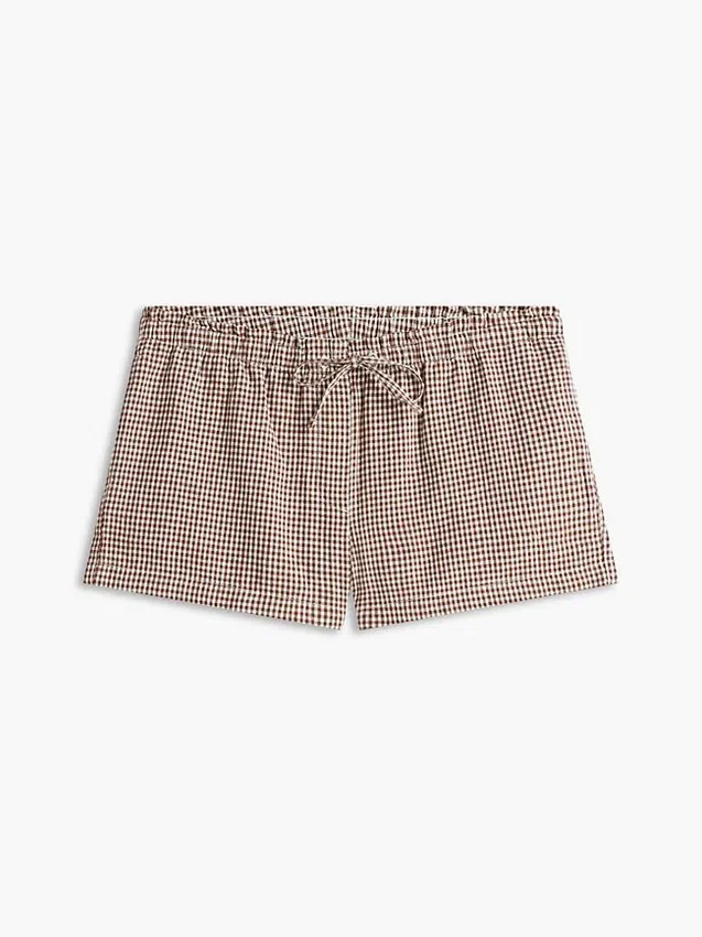 Gingham-kuosiset pellavaseoksesta valmistetut vetoketjushortsit Gingham-kuosiset pellavaseoksesta valmistetut vetoketjushortsit