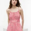 Gingham-kuvioinen, rypytetty pellavaseos-midimekko