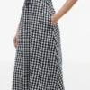 Gingham-kuvioinen, rypytetty pellavaseos-midimekko