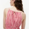 Gingham-kuvioinen, rypytetty pellavaseos-midimekko