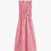 Gingham-kuvioinen, rypytetty pellavaseos-midimekko
