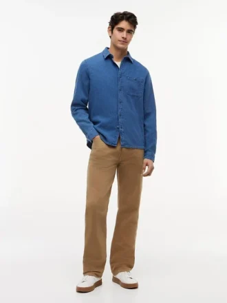 Indigovärjätty vohvelikuvioinen denimpaita