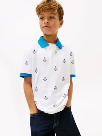 Lasten Allover Nautical Logo Stretch Polo