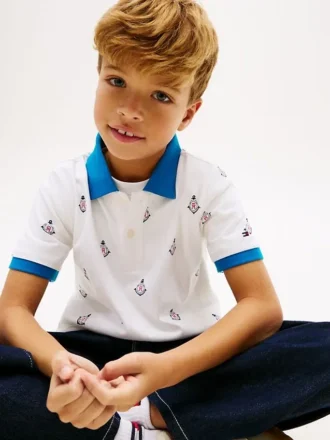 Lasten Allover Nautical Logo Stretch Polo