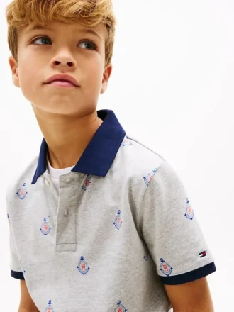Lasten Allover Nautical Logo Stretch Polo
