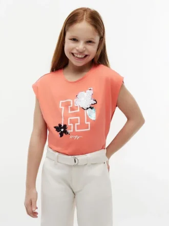 Lasten Flip Sequin Floral Logo T-paita