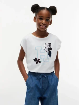 Lasten Flip Sequin Floral Logo T-paita