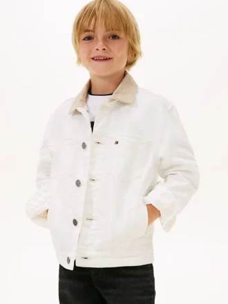 Lasten lippulogolla varustettu denimtakki