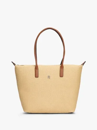 Monogram-logolla varustettu raffia-kassi