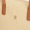 Monogram-logolla varustettu raffia-kassi