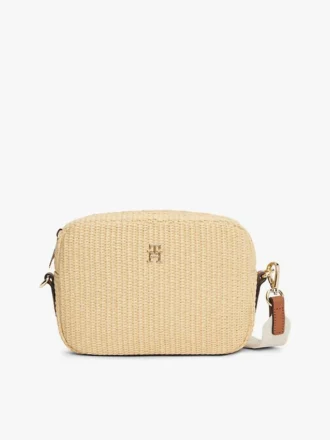 Monogram-logolla varustettu raffia-olkalaukku