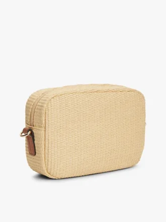 Monogram-logolla varustettu raffia-olkalaukku