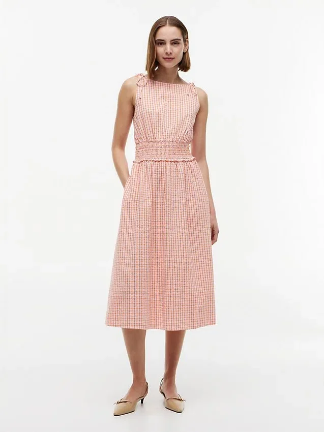 Rypytetty gingham-seersucker-midimekko Rypytetty gingham-seersucker-midimekko
