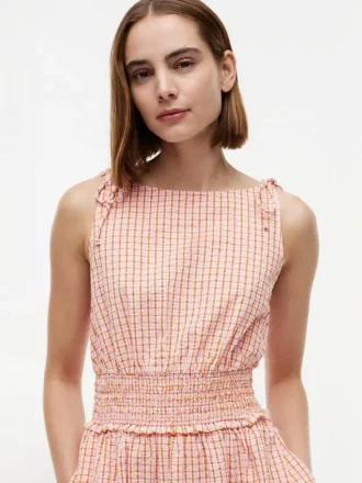 Rypytetty gingham-seersucker-midimekko Rypytetty gingham-seersucker-midimekko