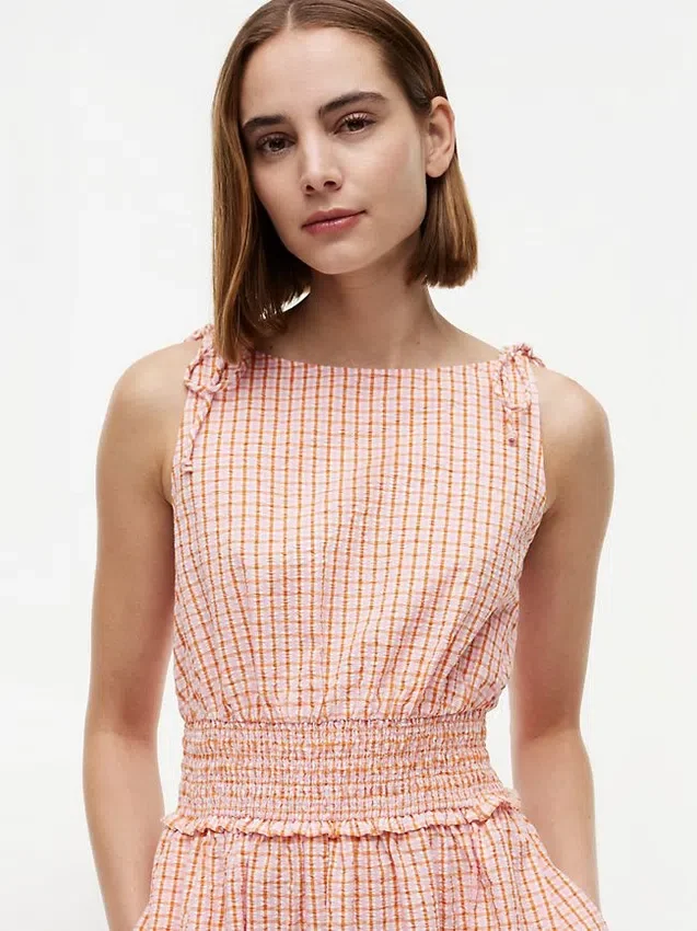 Rypytetty gingham-seersucker-midimekko Rypytetty gingham-seersucker-midimekko