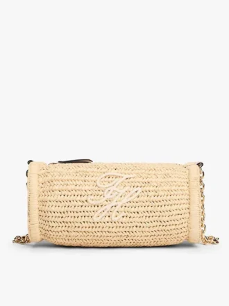 Script Monogram Raffia -ketjuhihnainen laukku