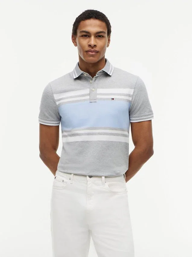 Slim Fit Block Stripe Stretch Pique Polo Slim Fit Block Stripe Stretch Pique Polo