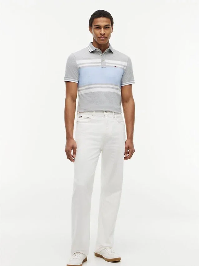 Slim Fit Block Stripe Stretch Pique Polo Slim Fit Block Stripe Stretch Pique Polo