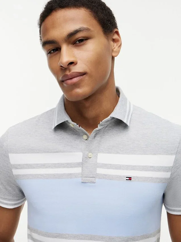 Slim Fit Block Stripe Stretch Pique Polo Slim Fit Block Stripe Stretch Pique Polo