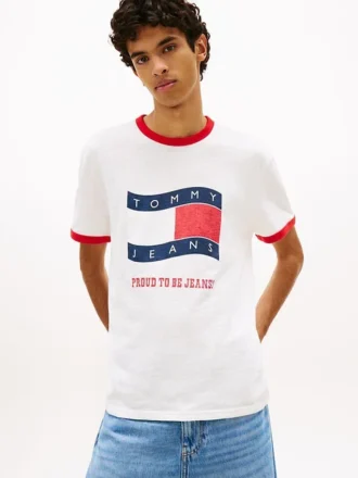 Tommy Jeans Wavy Flag Ringer -T-paita