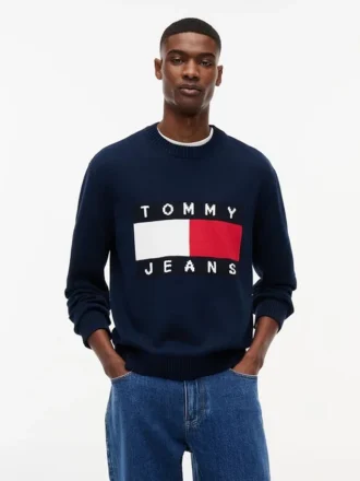 Tommy Jeansin lippulogolla varustettu pyöreäkaulainen villapaita