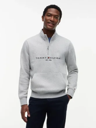 Tommy-logolla varustettu neljännesvetoketjullinen collegepaita