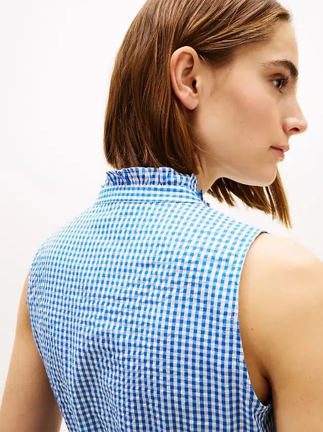 Vyötäröinen gingham-seersucker-midimekko Vyötäröinen gingham-seersucker-midimekko