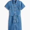 Vyötäröinen keskipestyt denim-paitamekko Vyötäröinen keskipestyt denim-paitamekko