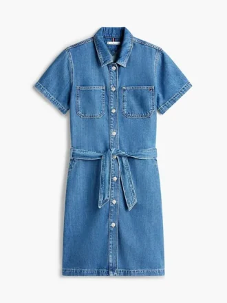 Vyötäröinen keskipestyt denim-paitamekko