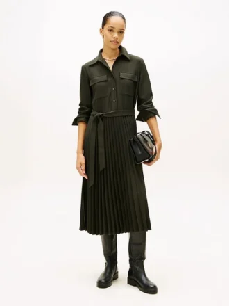 Vyötäröinen pliseerattu twill-paita-mekko