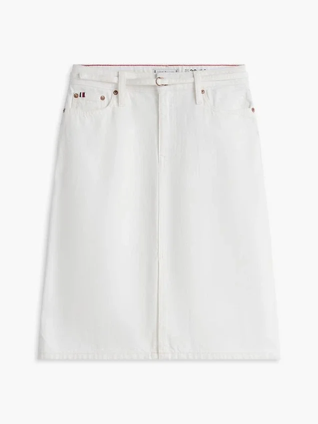 Vyötäröinen valkoinen denimhame Vyötäröinen valkoinen denimhame