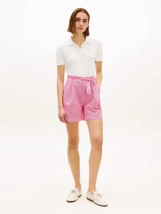 Vyötäröiset gingham-seersucker-shortsit Vyötäröiset gingham-seersucker-shortsit
