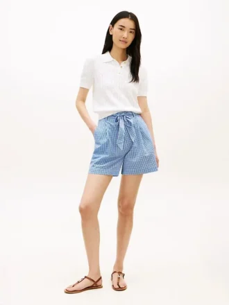 Vyötäröiset gingham-seersucker-shortsit Vyötäröiset gingham-seersucker-shortsit