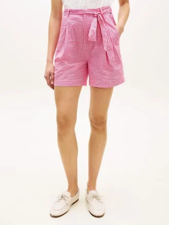 Vyötäröiset gingham-seersucker-shortsit Vyötäröiset gingham-seersucker-shortsit