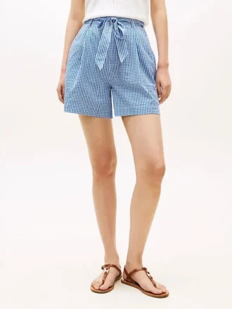 Vyötäröiset gingham-seersucker-shortsit Vyötäröiset gingham-seersucker-shortsit